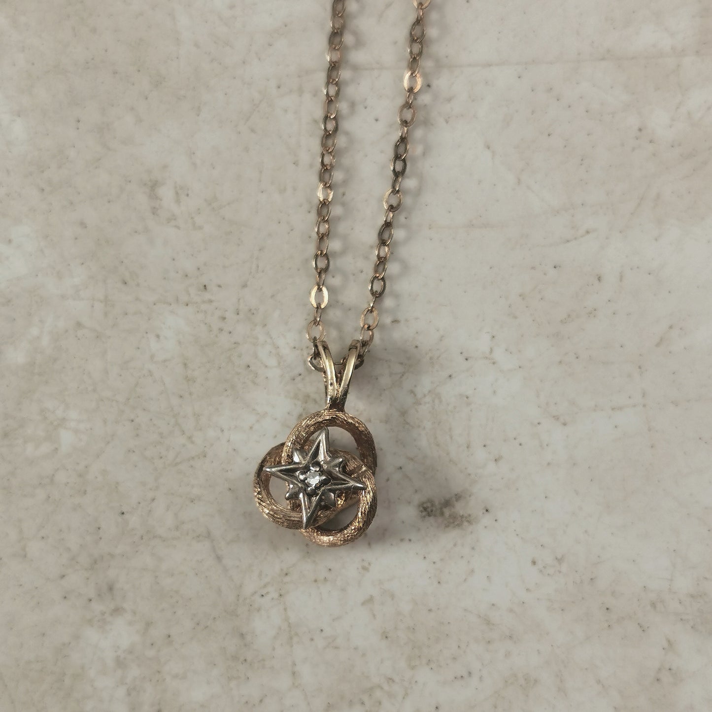 Vintage Sterling Silver Gold Vermeil Love Knot Diamond Accent Necklace