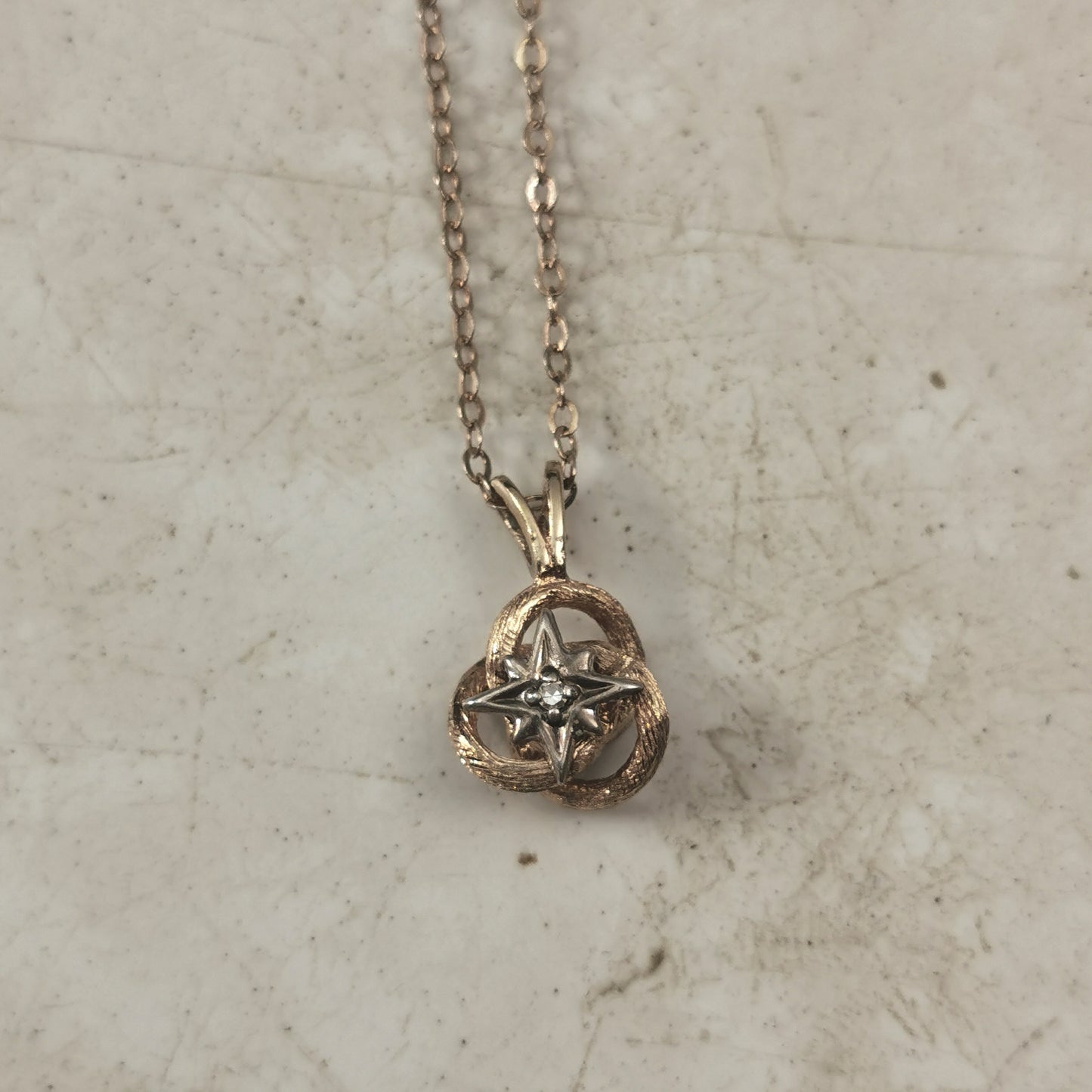 Vintage Sterling Silver Gold Vermeil Love Knot Diamond Accent Necklace