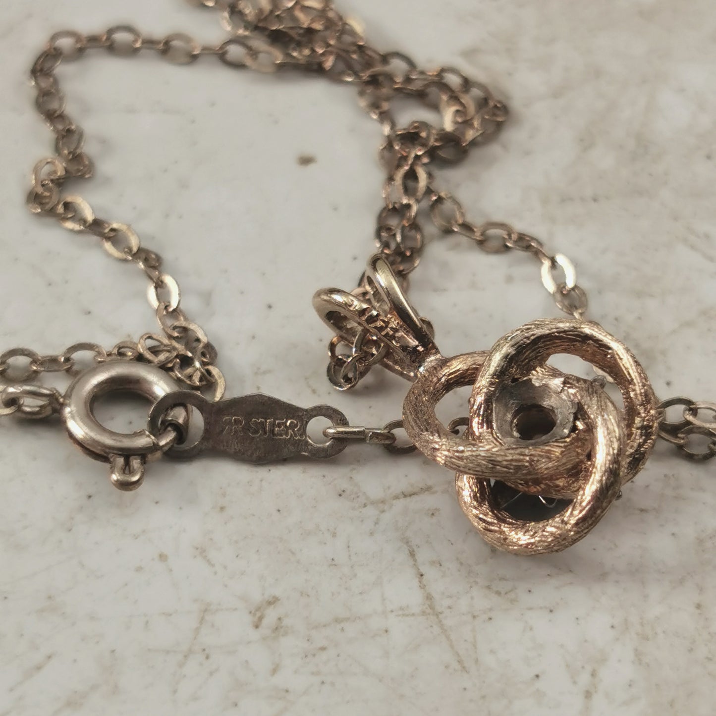Vintage Sterling Silver Gold Vermeil Love Knot Diamond Accent Necklace
