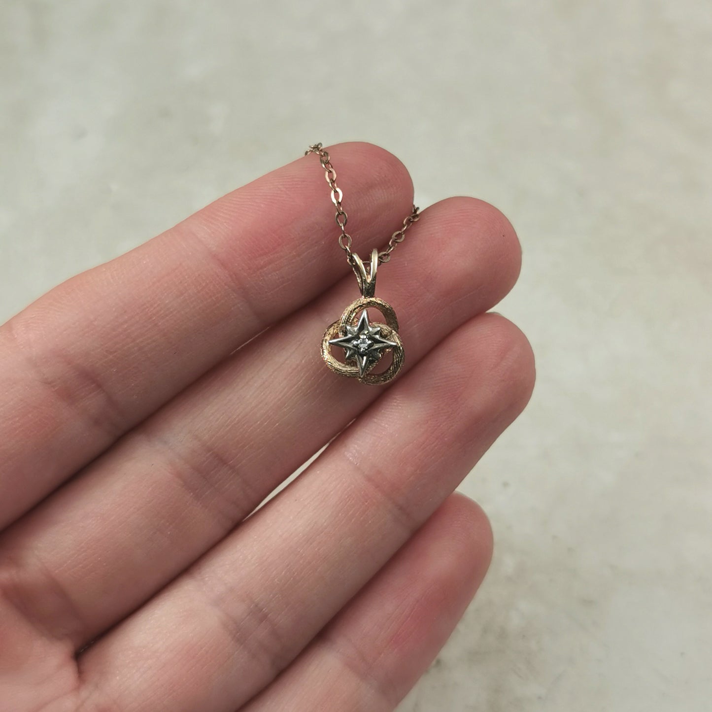 Vintage Sterling Silver Gold Vermeil Love Knot Diamond Accent Necklace