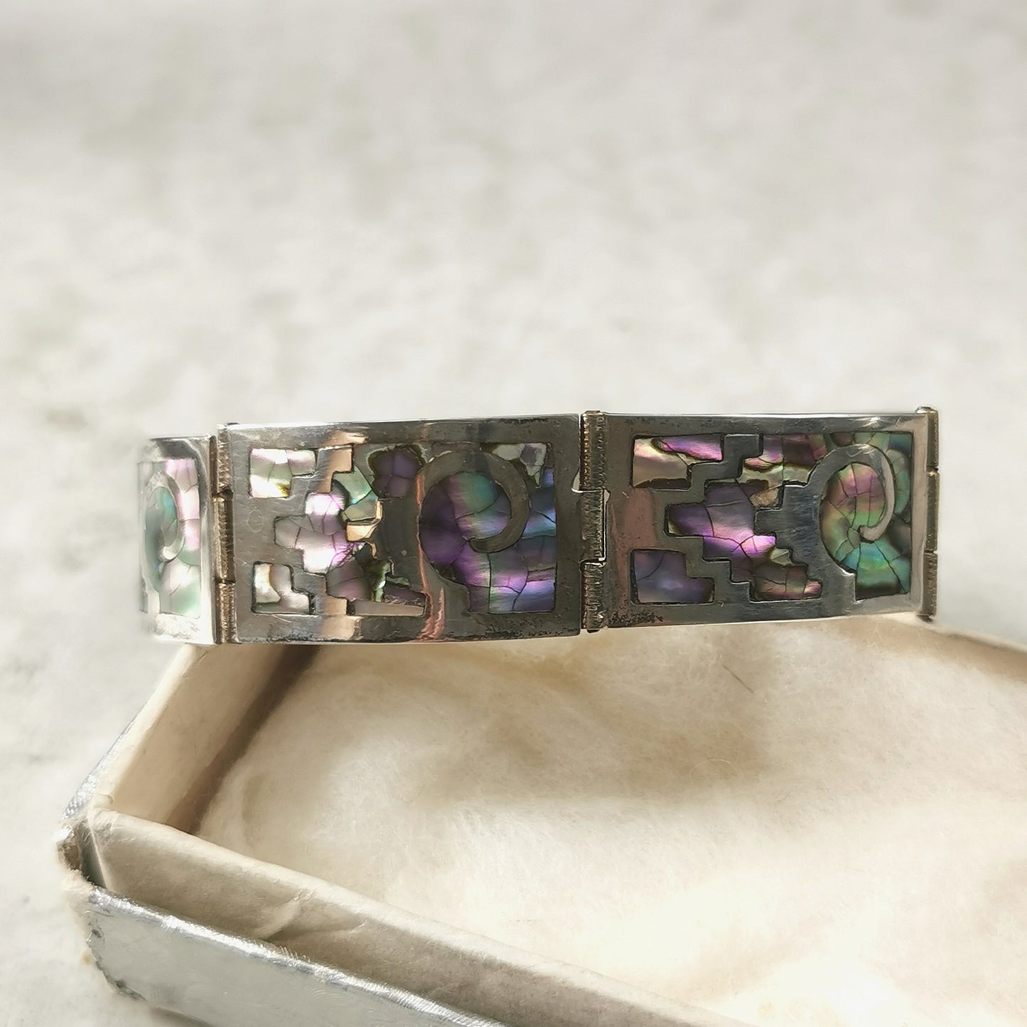 Vintage Sterling Taxco Talleres De Los Ballesteros Abalone Inlay Bracelet