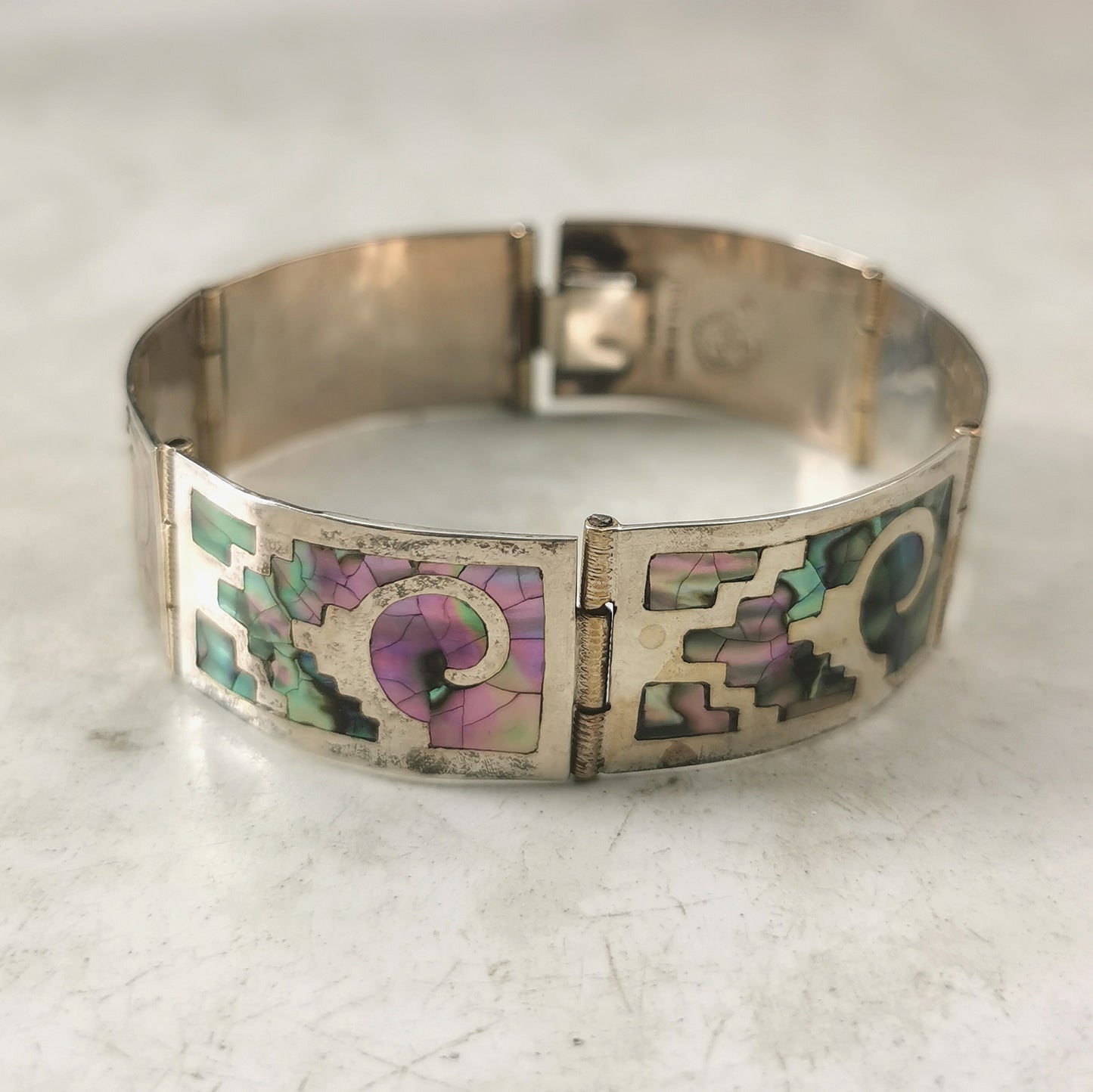 Vintage Sterling Taxco Talleres De Los Ballesteros Abalone Inlay Bracelet