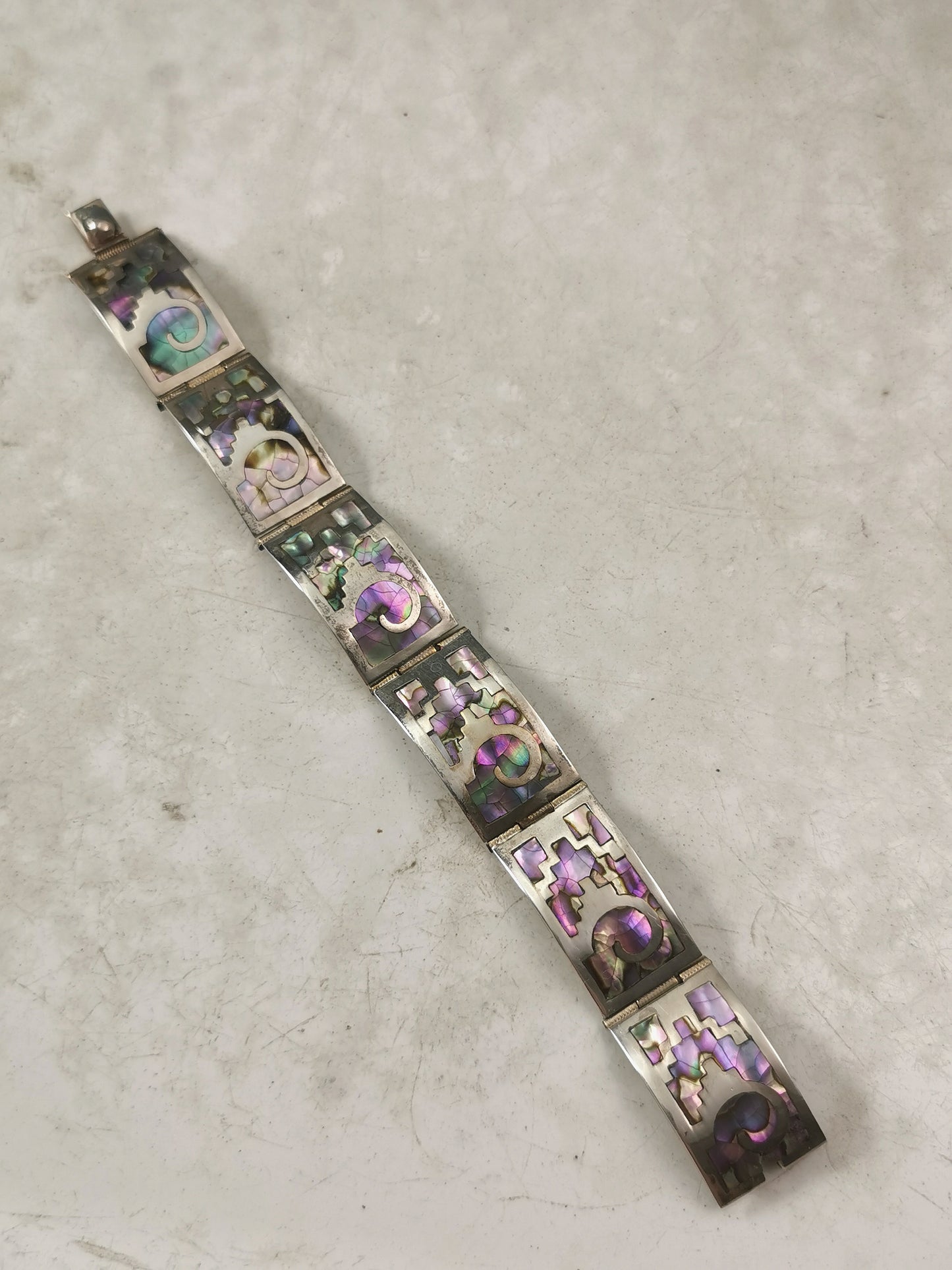Vintage Sterling Taxco Talleres De Los Ballesteros Abalone Inlay Bracelet