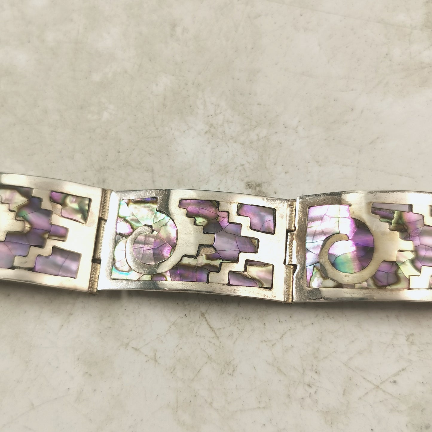 Vintage Sterling Taxco Talleres De Los Ballesteros Abalone Inlay Bracelet