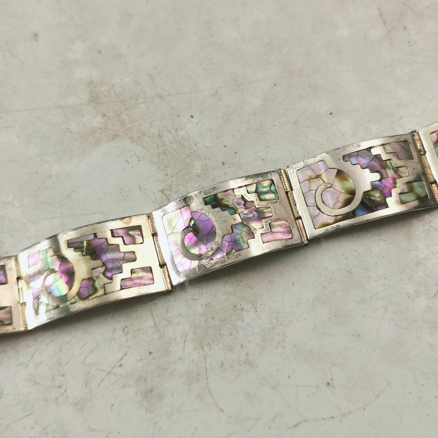 Vintage Sterling Taxco Talleres De Los Ballesteros Abalone Inlay Bracelet