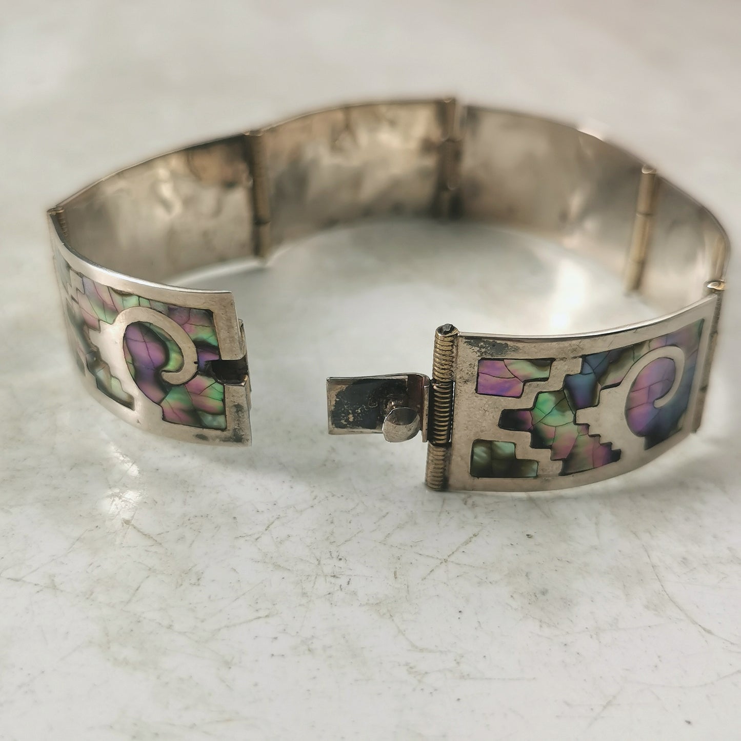 Vintage Sterling Taxco Talleres De Los Ballesteros Abalone Inlay Bracelet