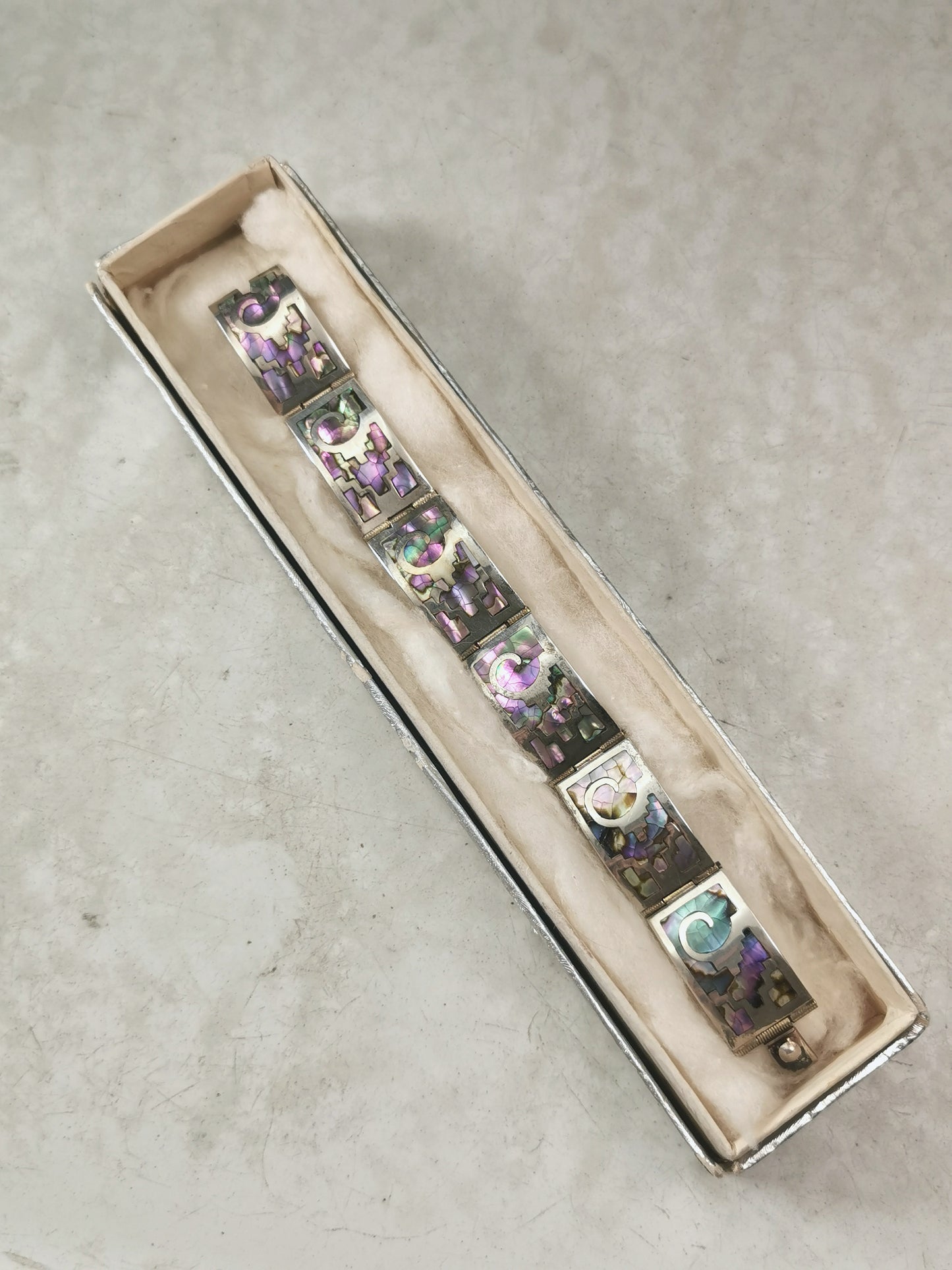 Vintage Sterling Taxco Talleres De Los Ballesteros Abalone Inlay Bracelet