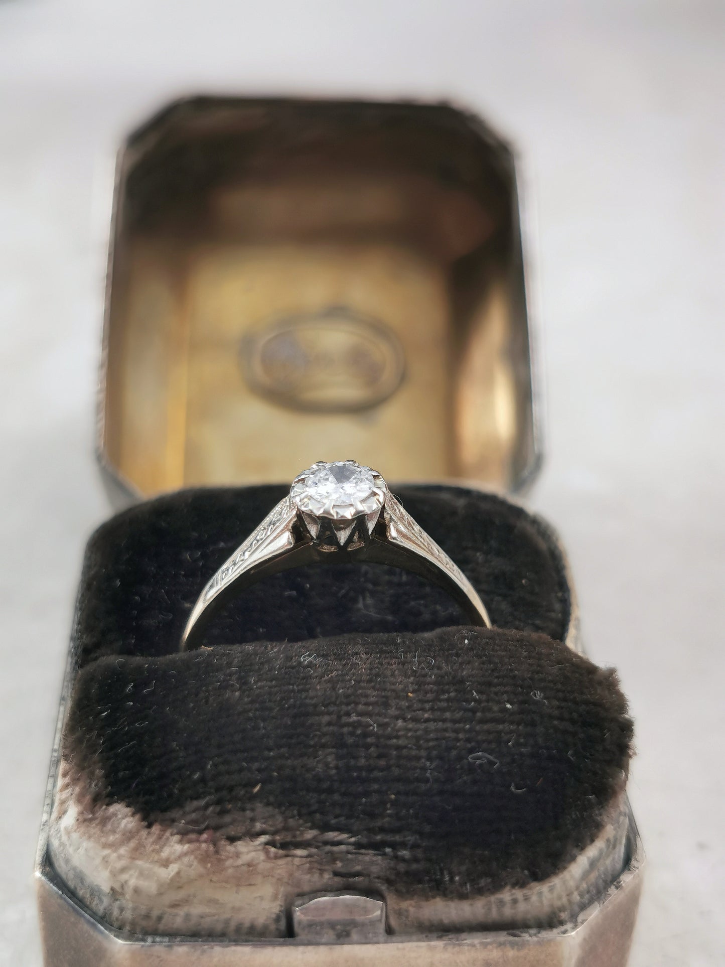 Vintage 9ct & Platinum Old European Cut Diamond Solitaire Ring