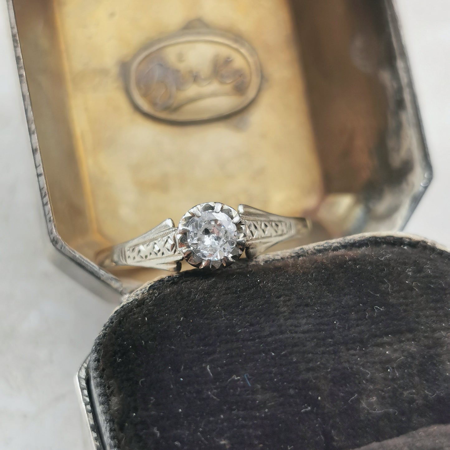 Vintage 9ct & Platinum Old European Cut Diamond Solitaire Ring