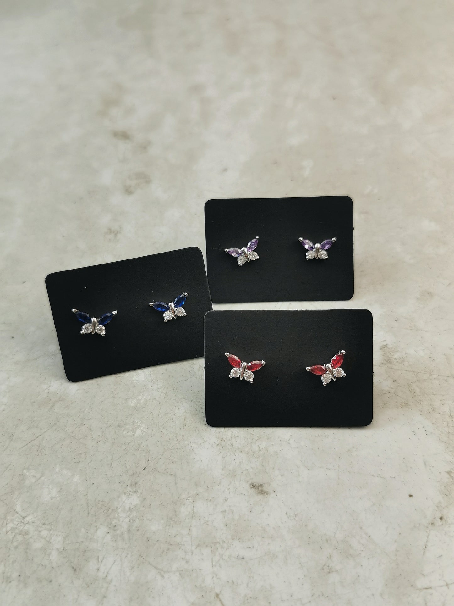 New Sterling Silver CZ Butterfly Stud Earrings