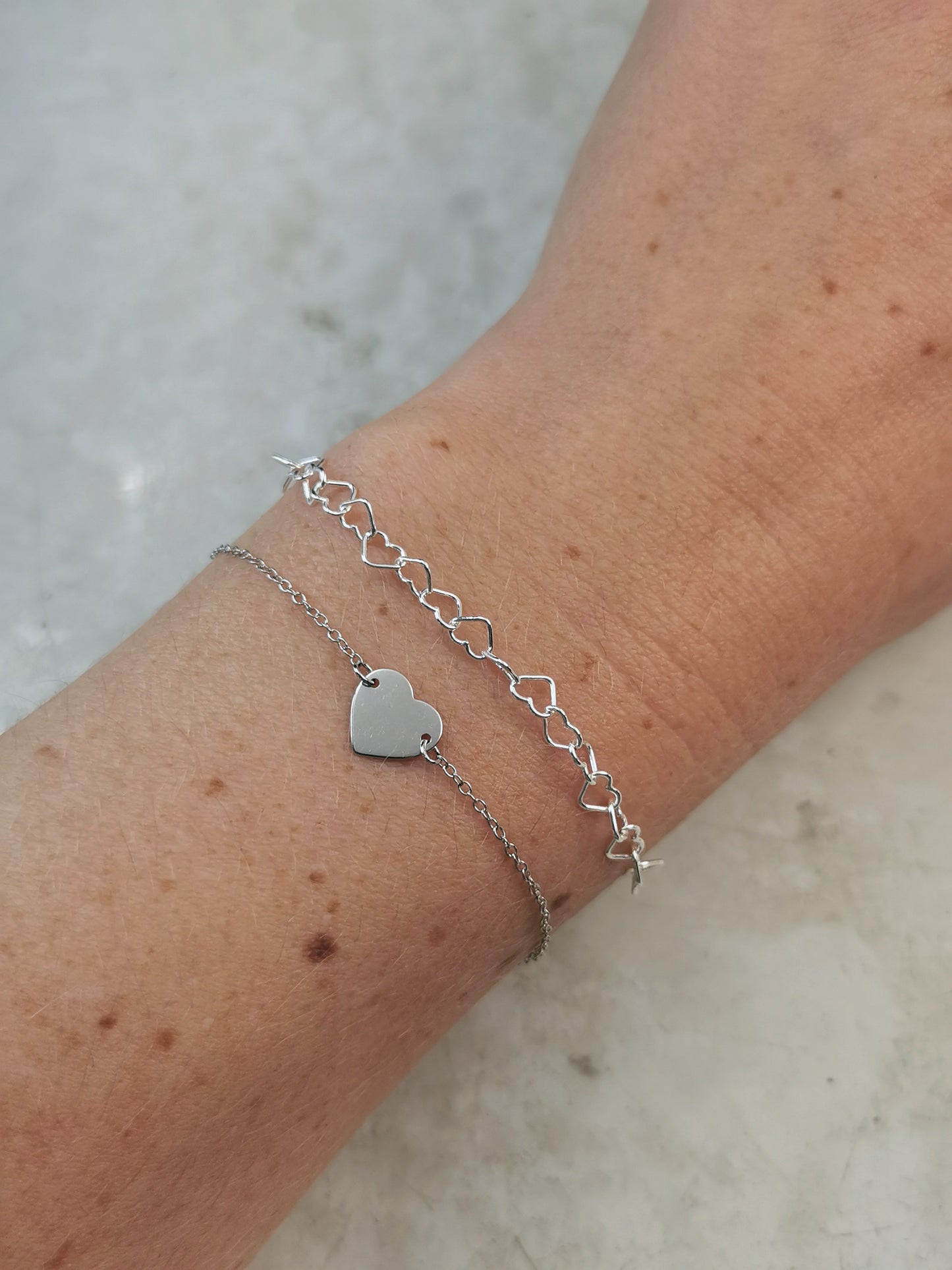 New Sterling Silver Heart Link Chain Bracelet