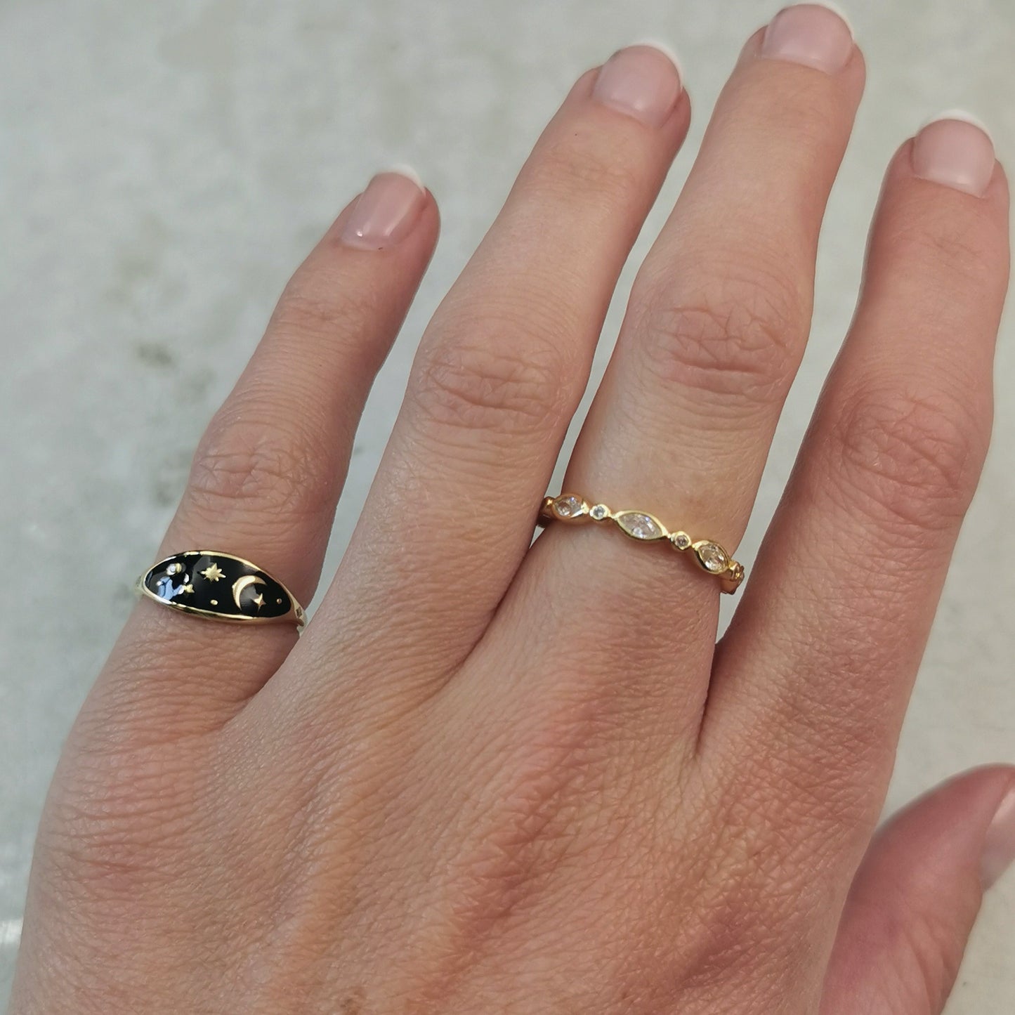 New Sterling Silver Marquise CZ Eternity Band - Silver & Gold