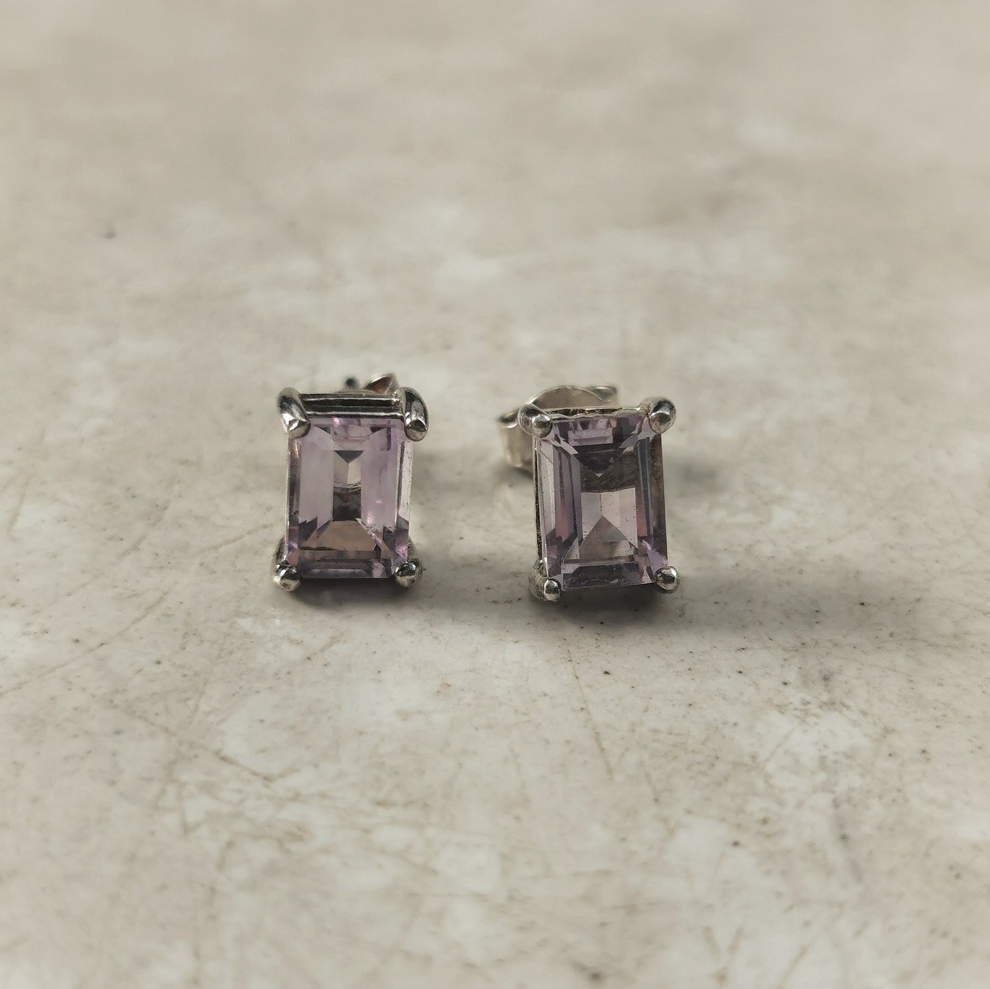 Estate Sterling Silver Light Purple Amethyst Stud Earrings
