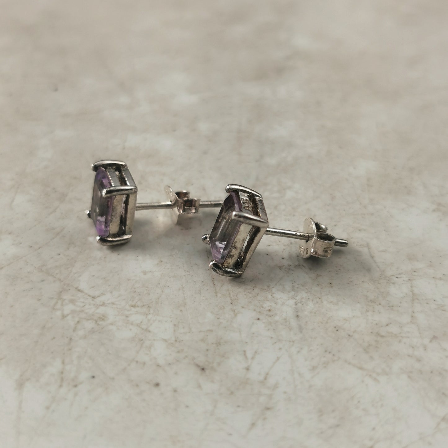 Estate Sterling Silver Light Purple Amethyst Stud Earrings