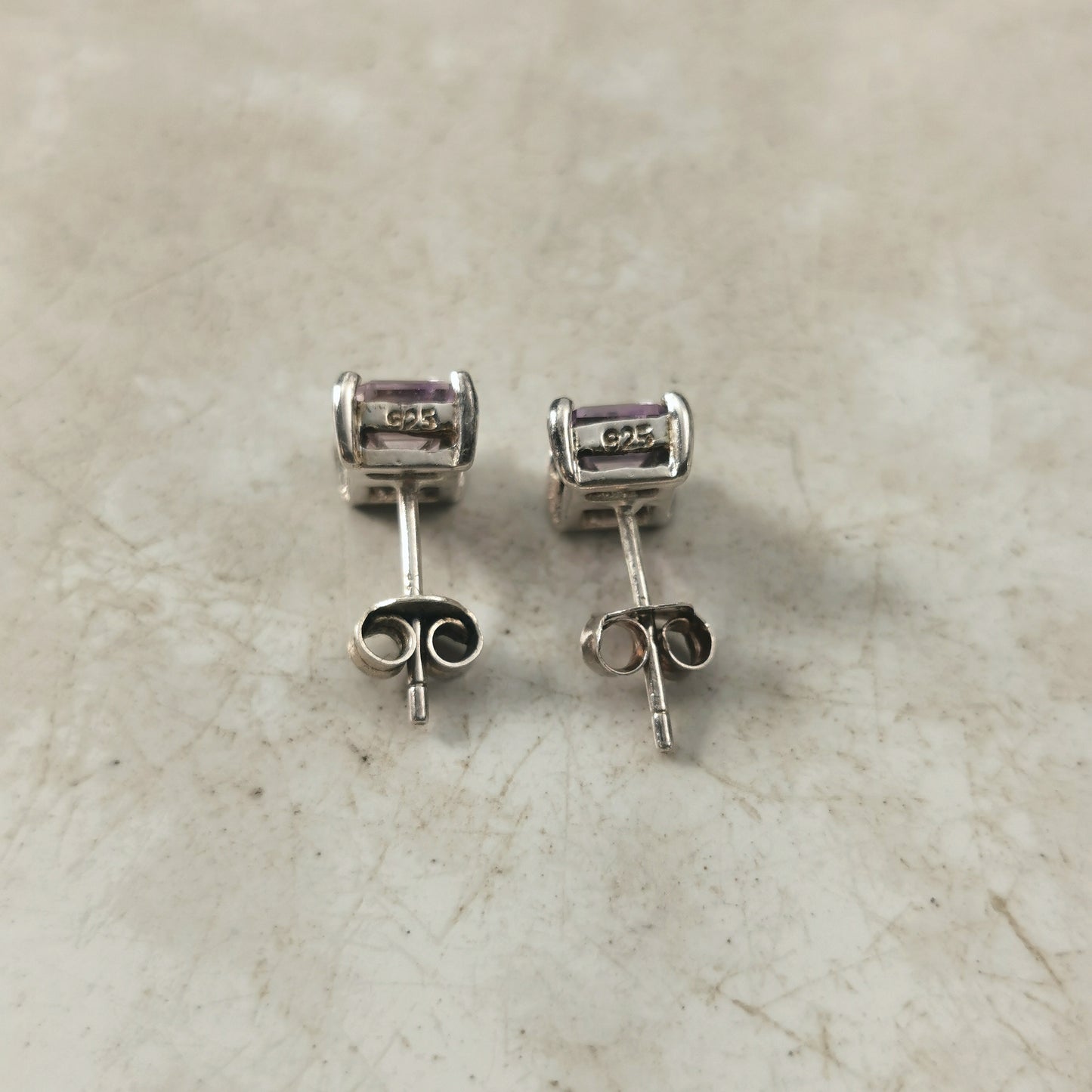Estate Sterling Silver Light Purple Amethyst Stud Earrings