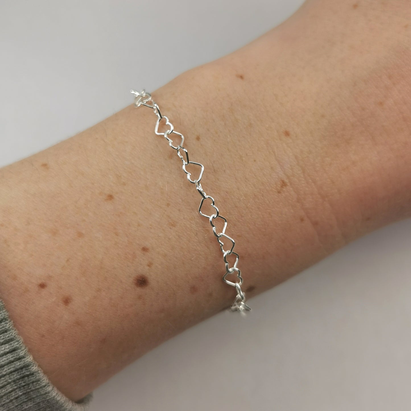 New Sterling Silver Heart Link Chain Bracelet