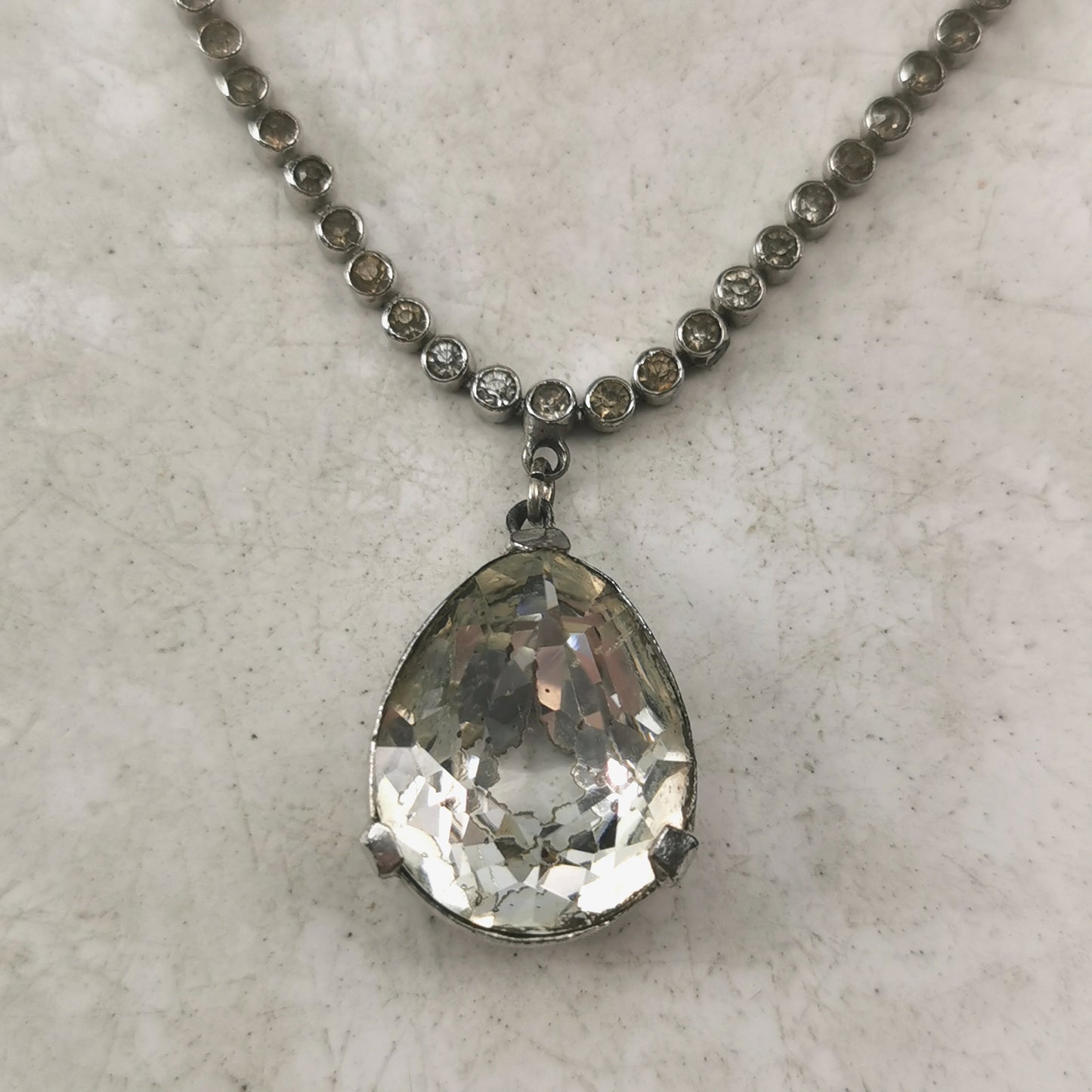 Vintage Pot Metal Rhinestone Collar Line Necklace