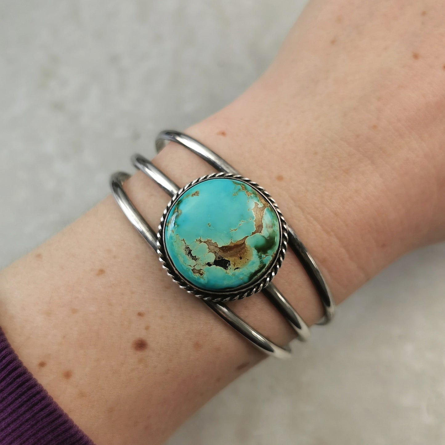 Vintage South Western Sterling Silver & Turquoise Adjustable Cuff Bracelet