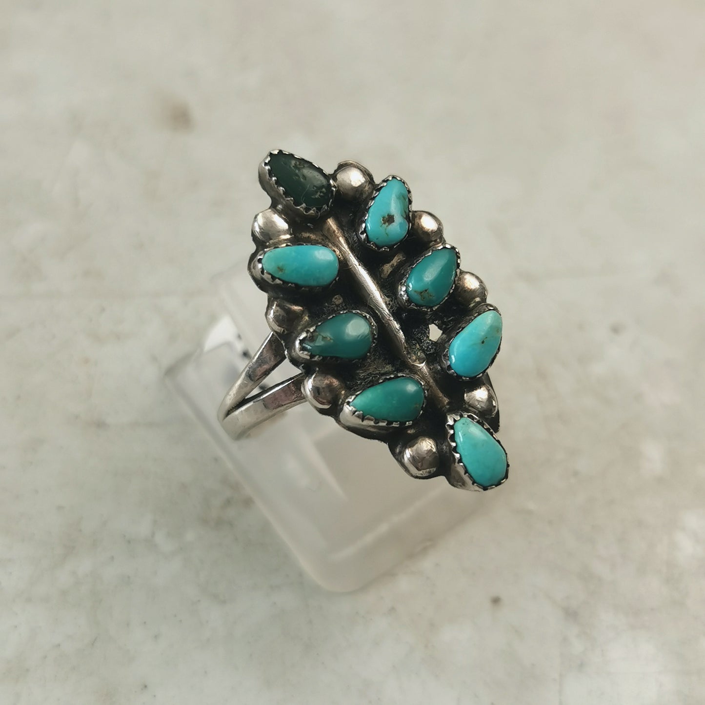 Vintage Sterling Silver & Turquoise Petit Point Ring