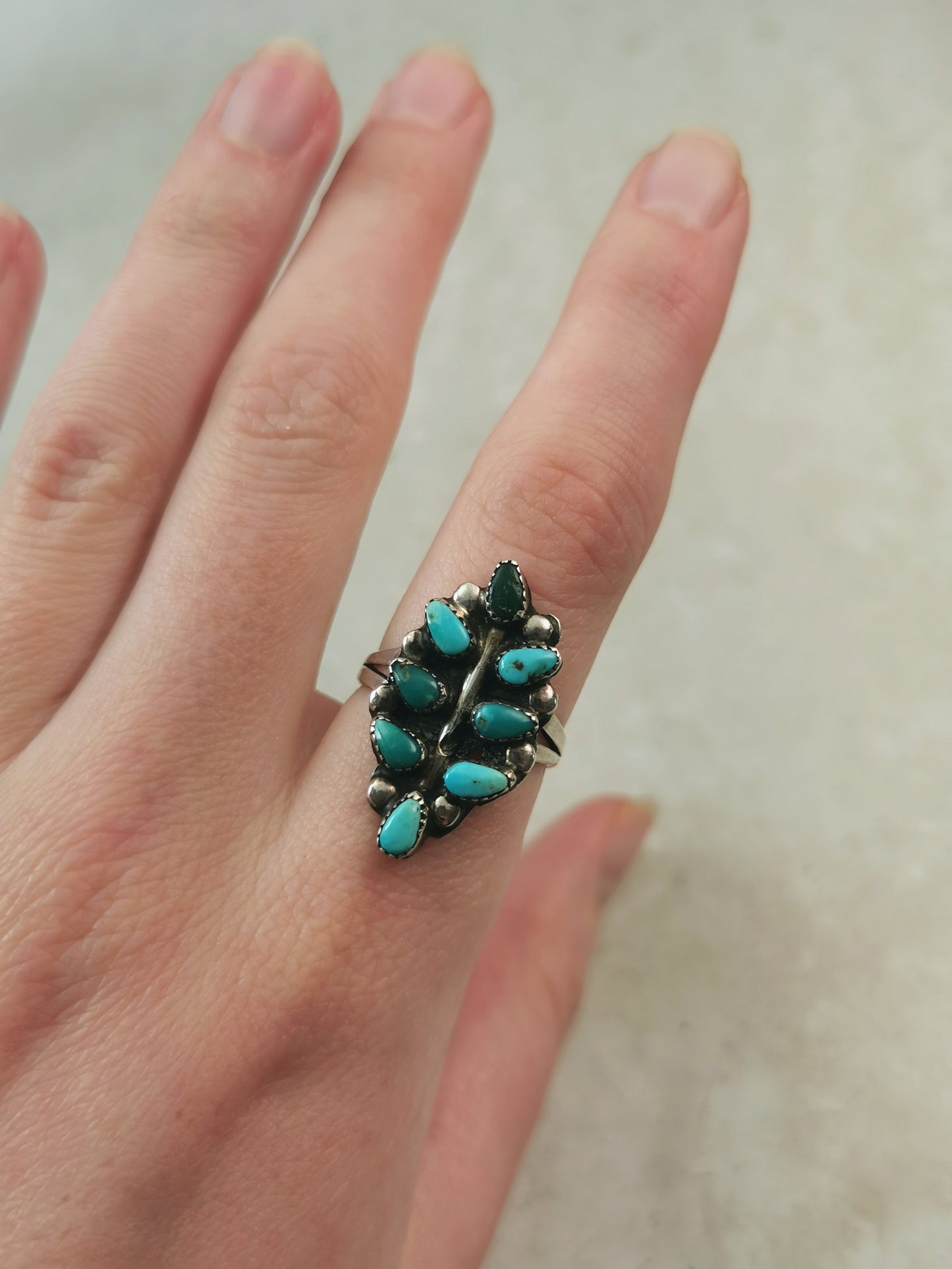 Vintage Sterling Silver & Turquoise Petit Point Ring