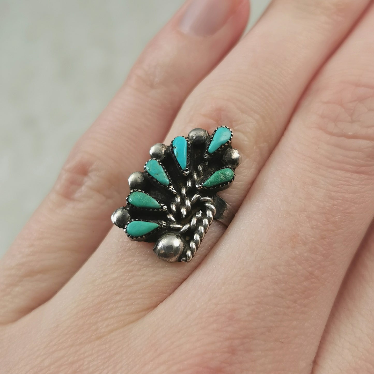 Vintage Sterling Silver and Turquoise Zuni Ring