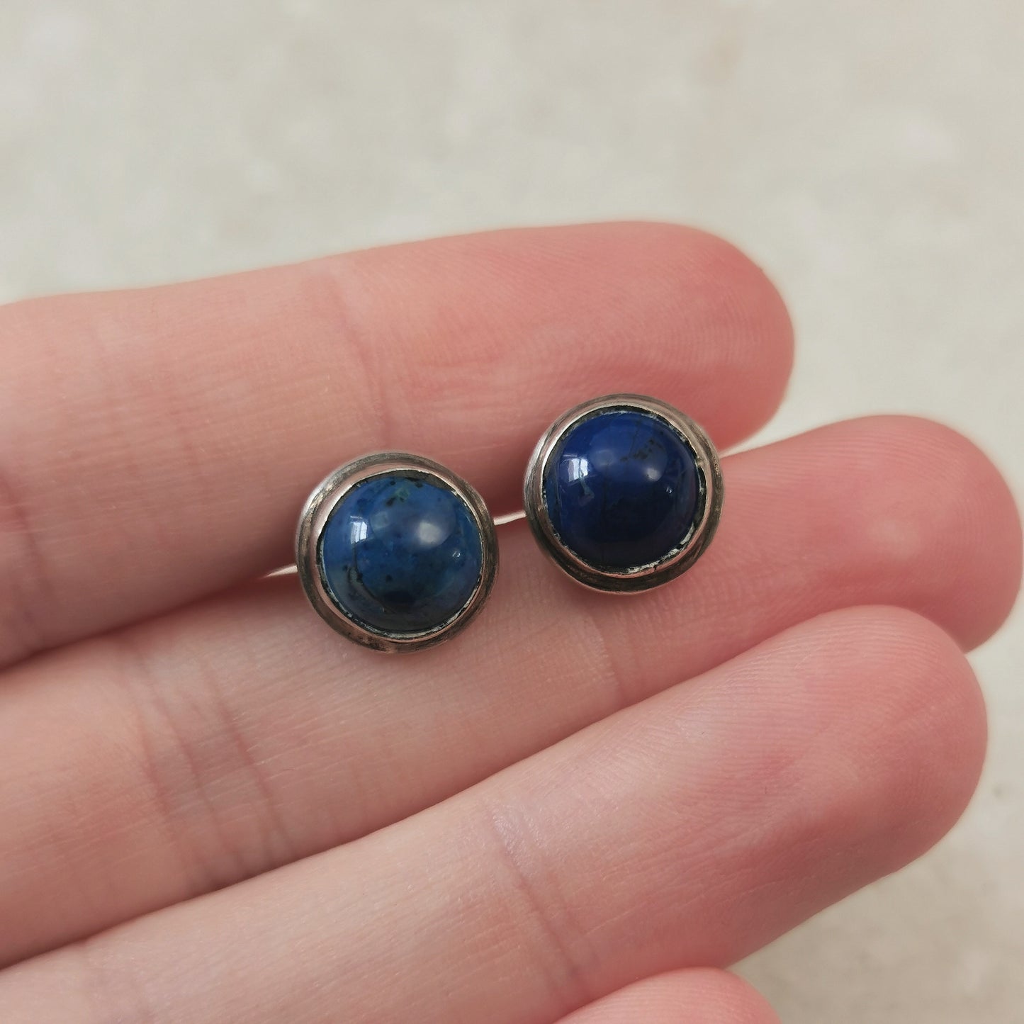 Vintage South Western Imitation Lapis Stud Earrings