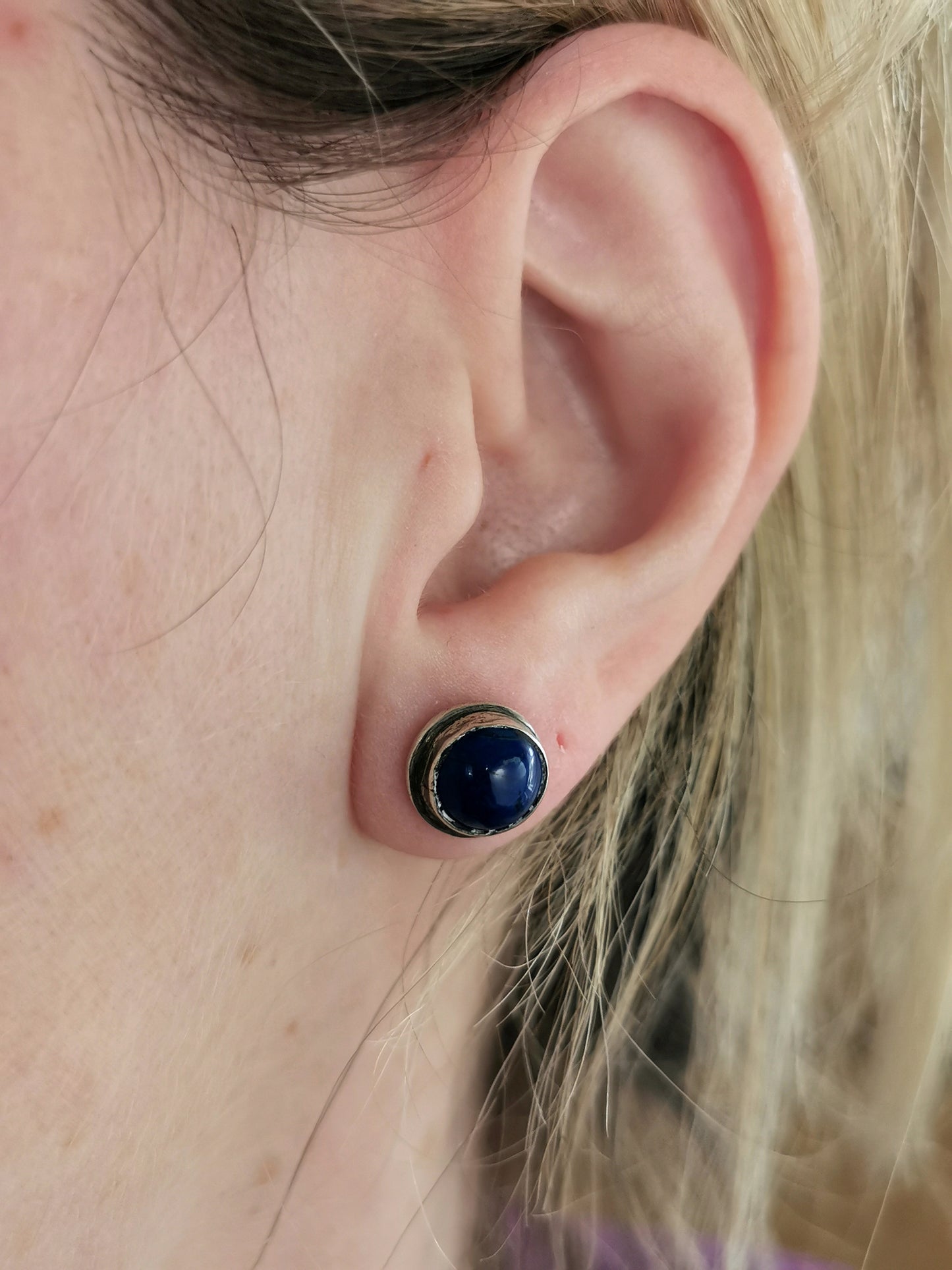 Vintage South Western Imitation Lapis Stud Earrings