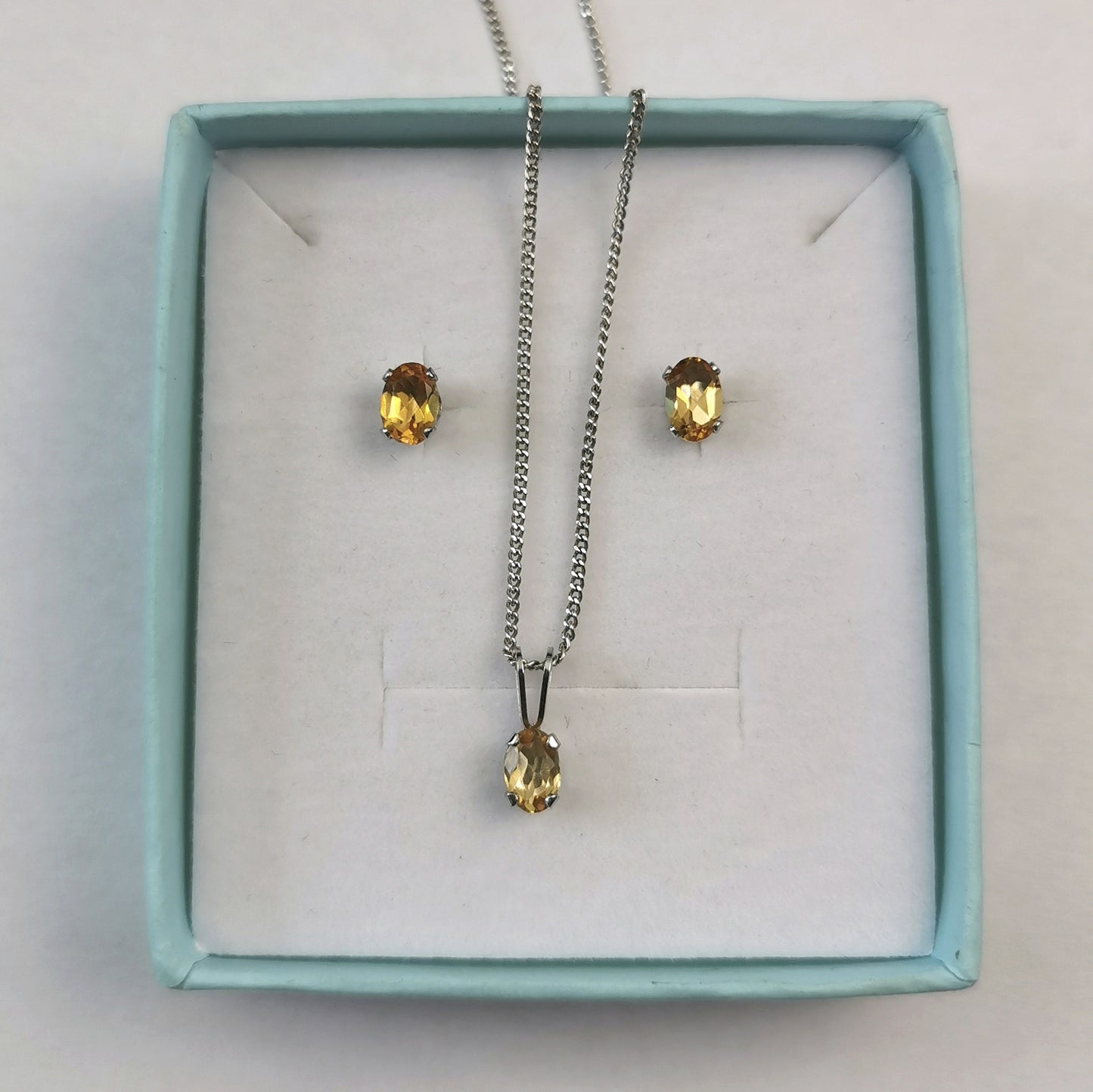 New Sterling Silver Citrine November Birthstone Set - Studs and Necklace