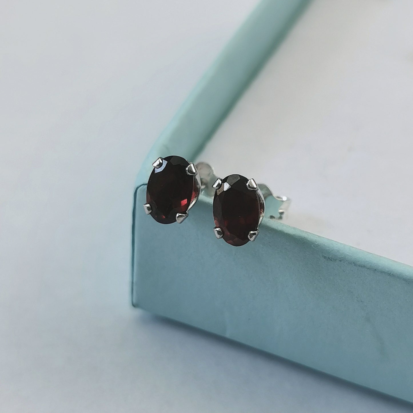 New Sterling Silver Garnet January Birthstone Set - Studs and Necklace