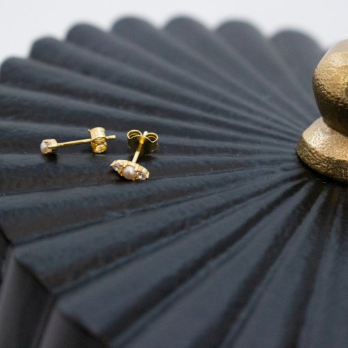 New Sterling Silver Vermeil Dainty Pearl Studs
