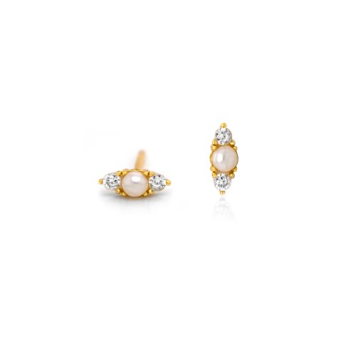 New Sterling Silver Vermeil Dainty Pearl Studs