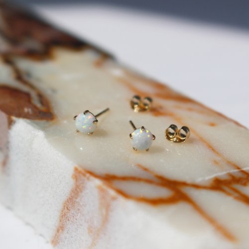 New 10k Yellow Gold Created Opal Stud Earrings
