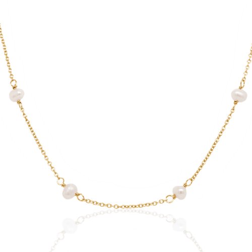 New Sterling Silver Gold Vermeil Dainty Pearl Station Chain