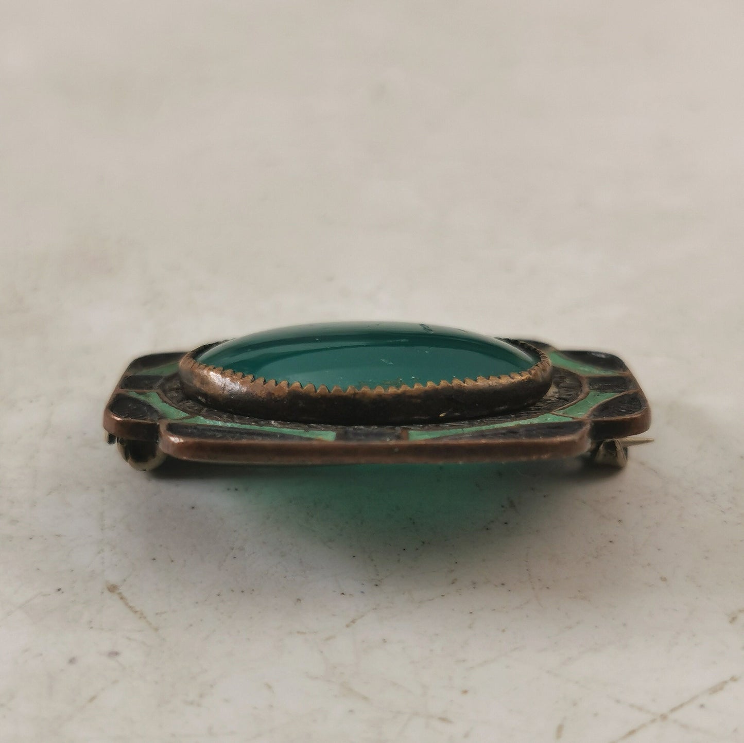 Art Deco Chrysoprase Glass Ring and Brooch SET