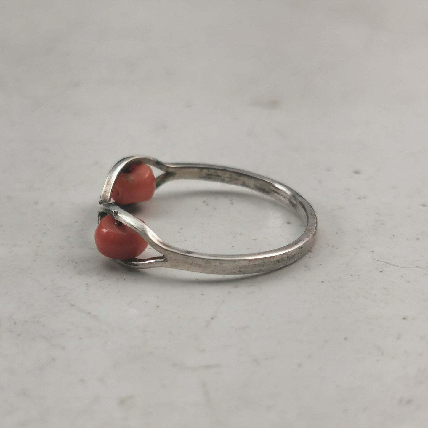 Mid-Century 800 Silver Polish Coral Rolling Ring