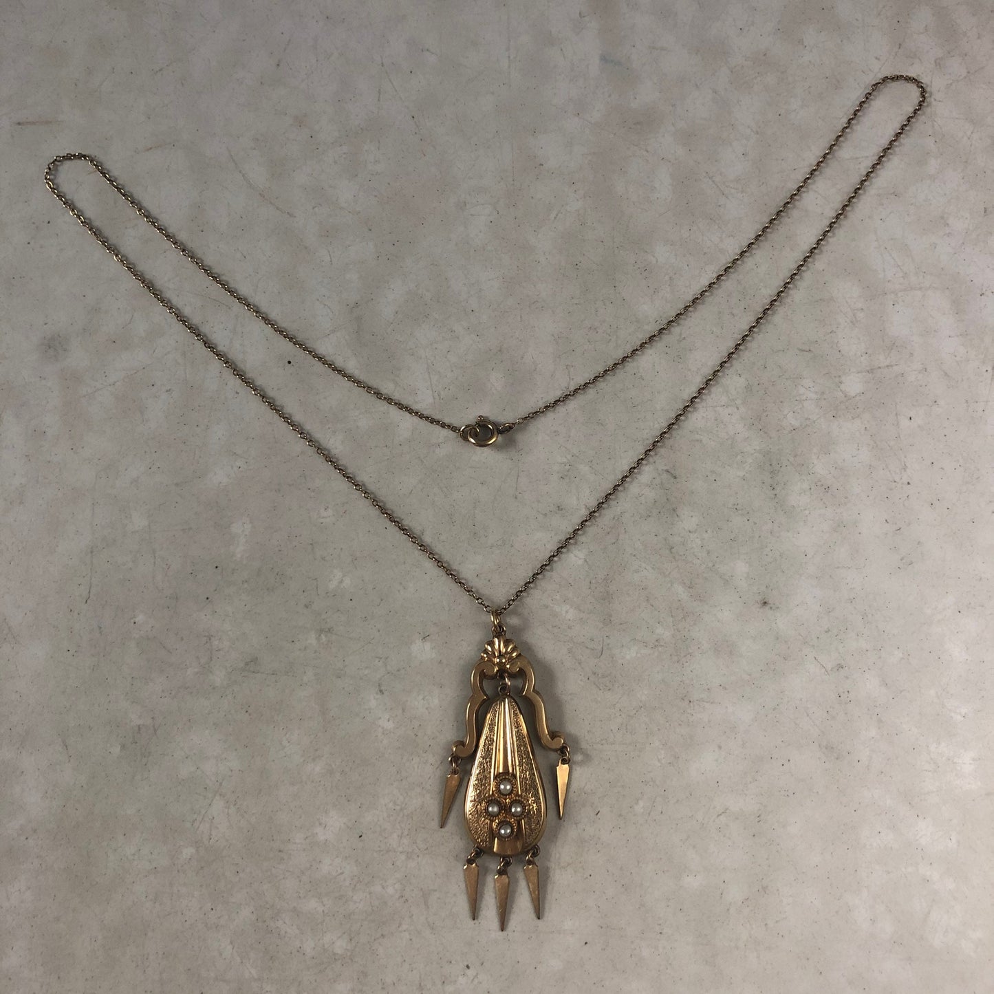Victorian Gold Filled Seed Pearl Necklace and Brooch Set