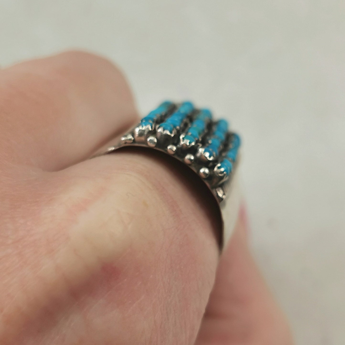 Vintage Peter Haloo Zuni Sterling Silver and Turquoise Wide Ring