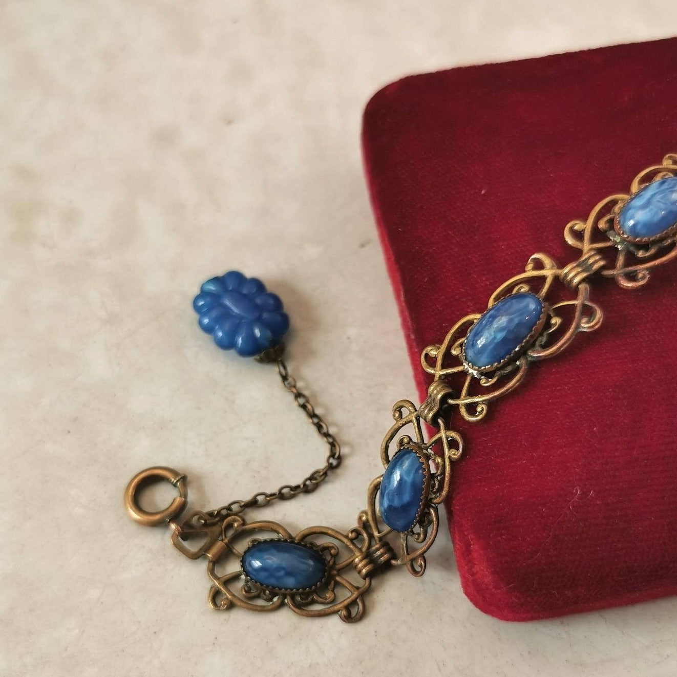 Antique Czech Glass Filigree Bracelet with Dangles