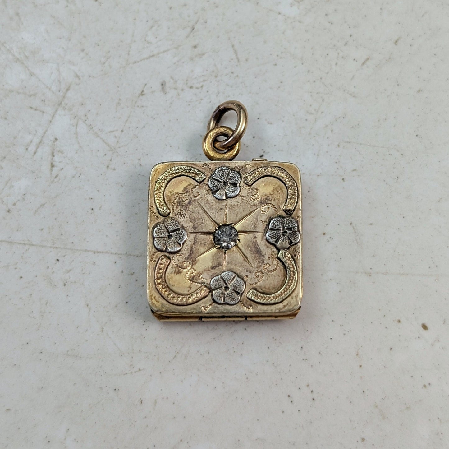 Antique Victorian Gold Filled Small Forget-me-not Square Locket