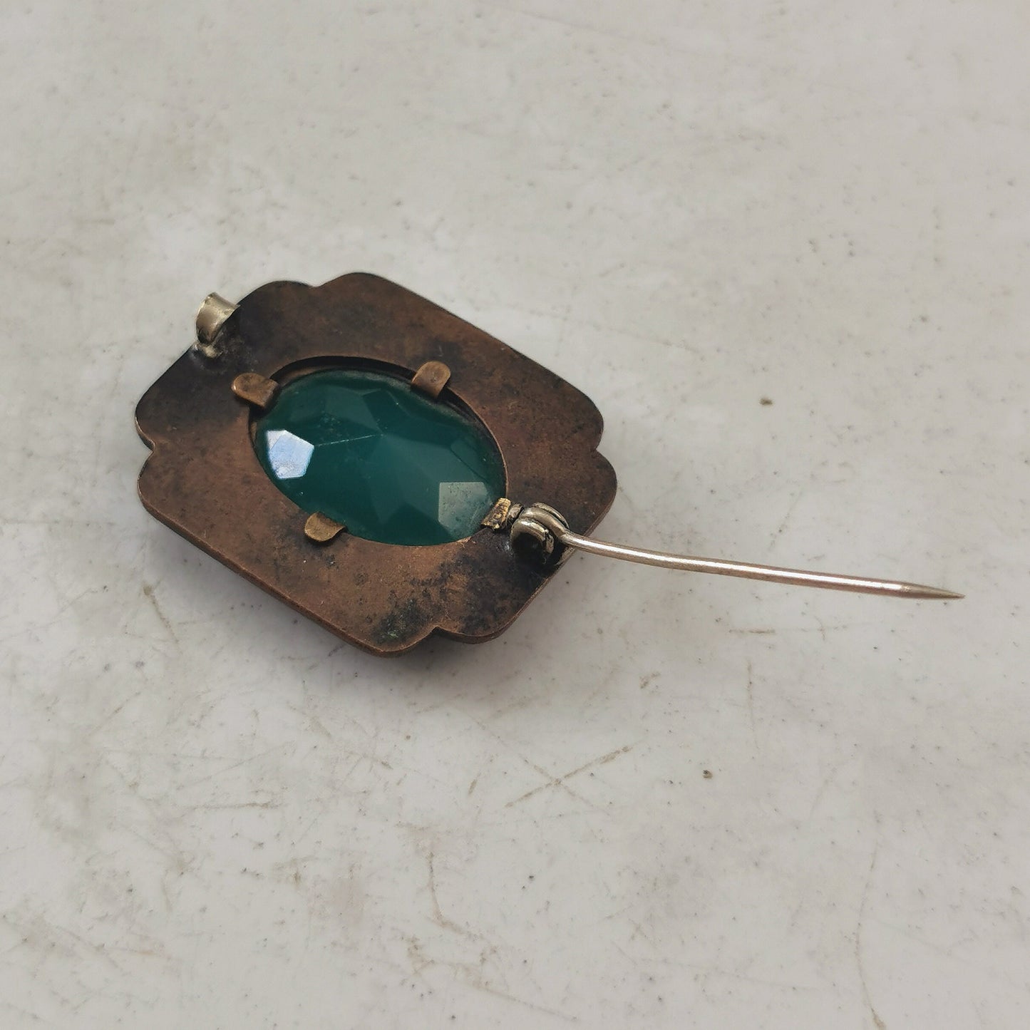 Art Deco Chrysoprase Glass Ring and Brooch SET