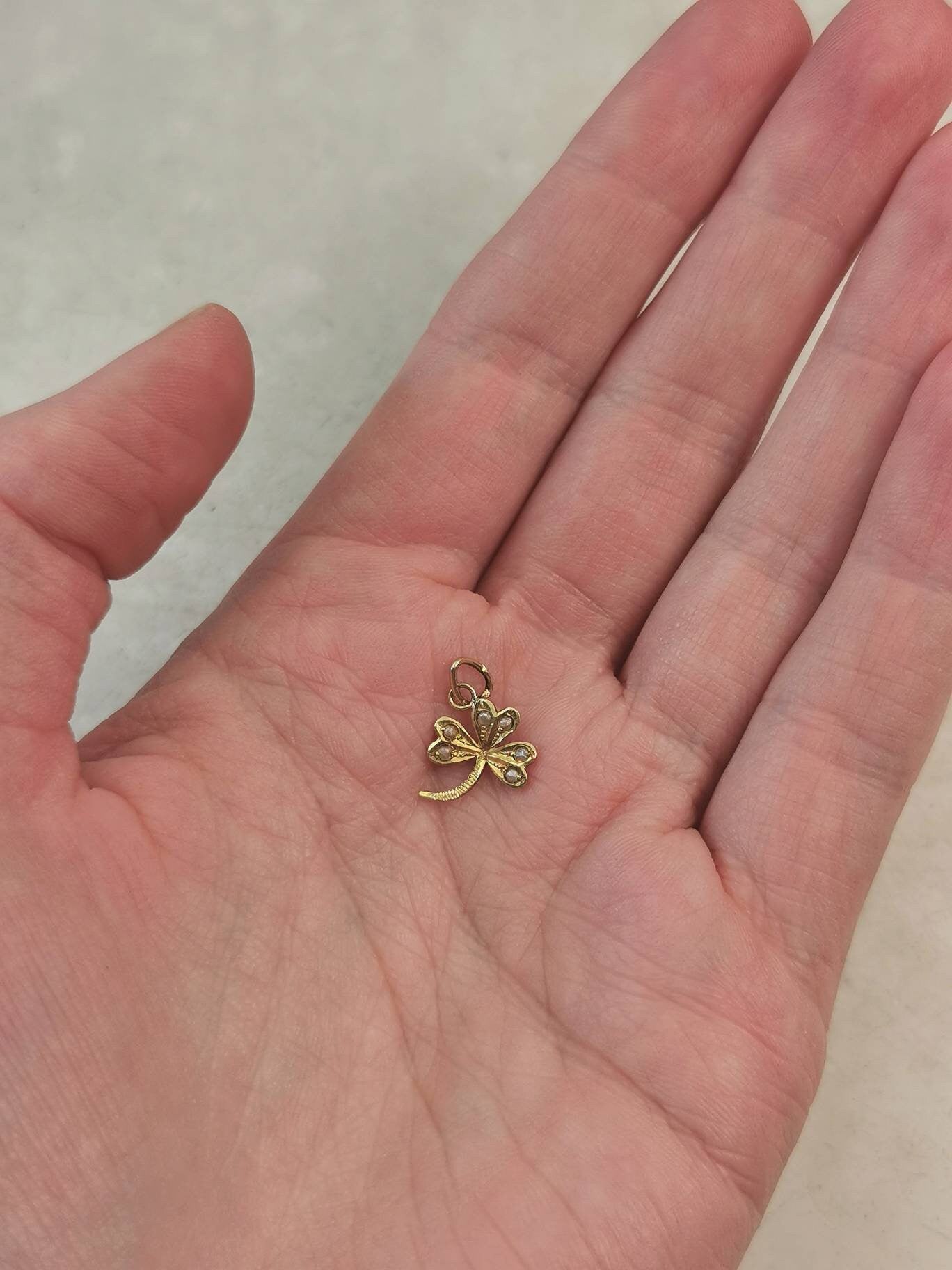 Antique 14k Yellow Gold and Seed Pearl Clover Conversion Charm