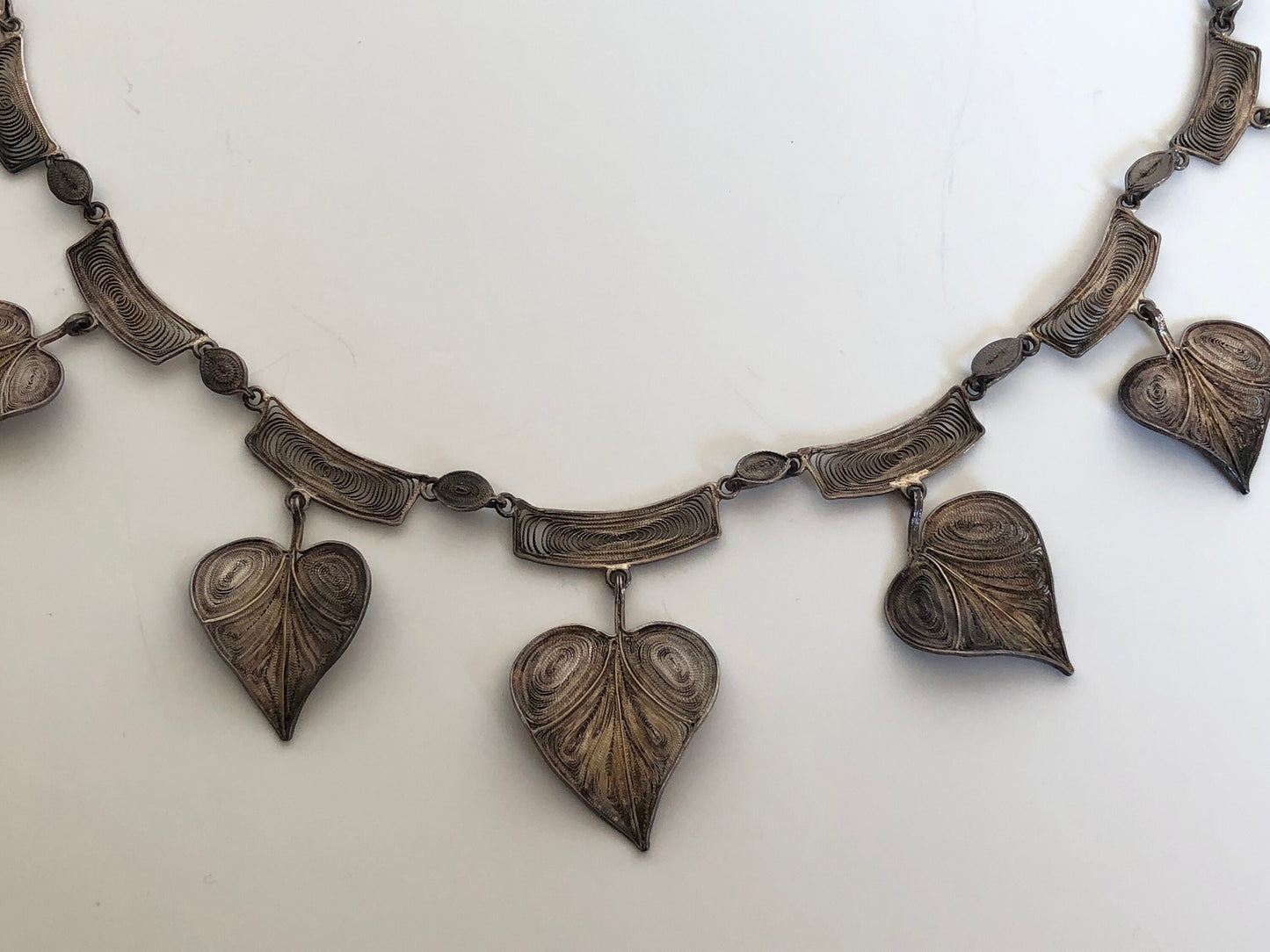 Vintage 800 Silver Filigree Leaf Collar Necklace