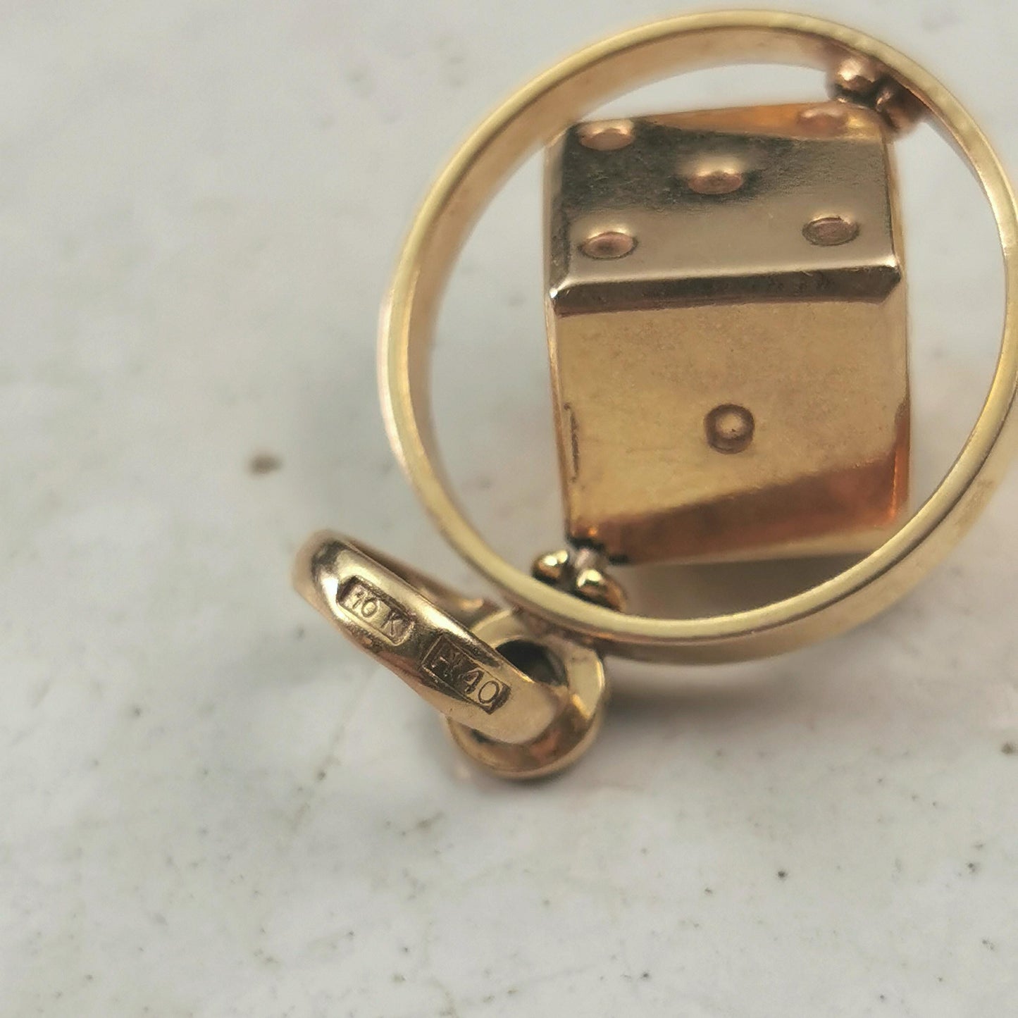 Vintage 10k Yellow Gold 3D Spinning Lucky Dice Charm