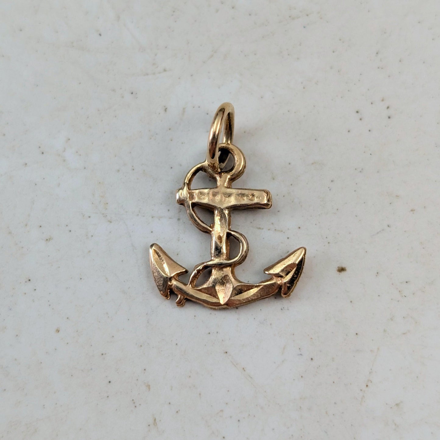 Estate 10k Yellow Gold Diamond Cut Anchor Pendant