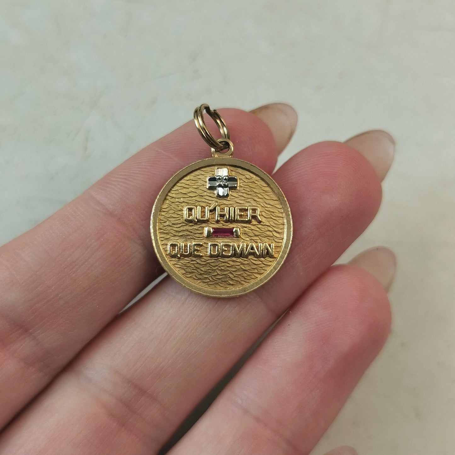 Vintage Mid-century 14k Yellow Gold Plus Qu'hier Moins Que Demain Charm
