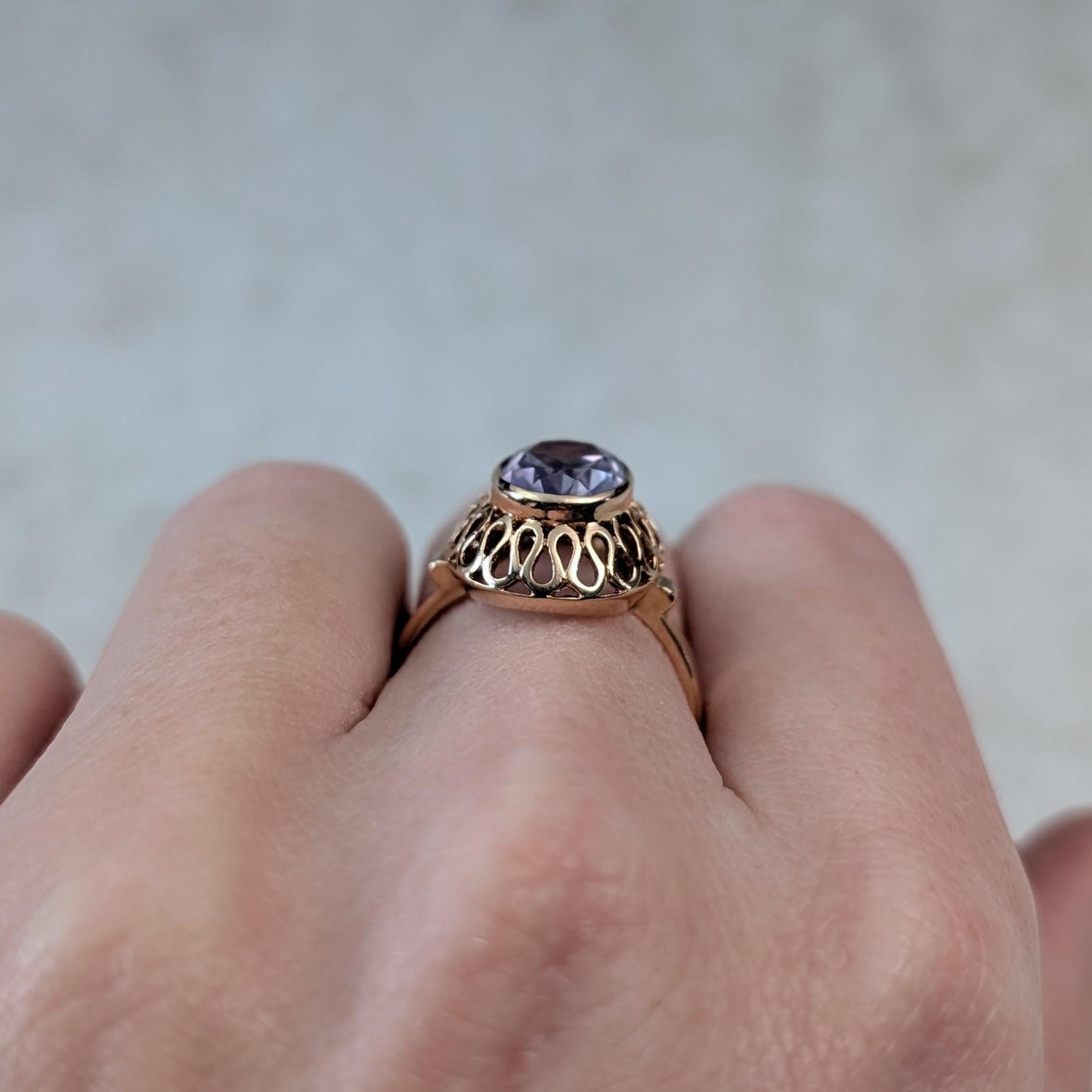 Vintage Polish 14k Yellow Gold Colour Change Alexandrite Ring