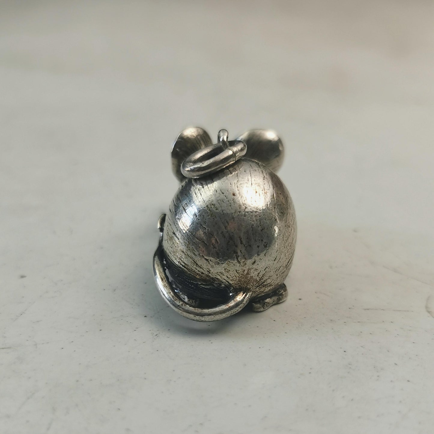 Vintage 835 Silver Mid-century Mouse Charm - Extra Large Austrian 3D Cartoon Mouse