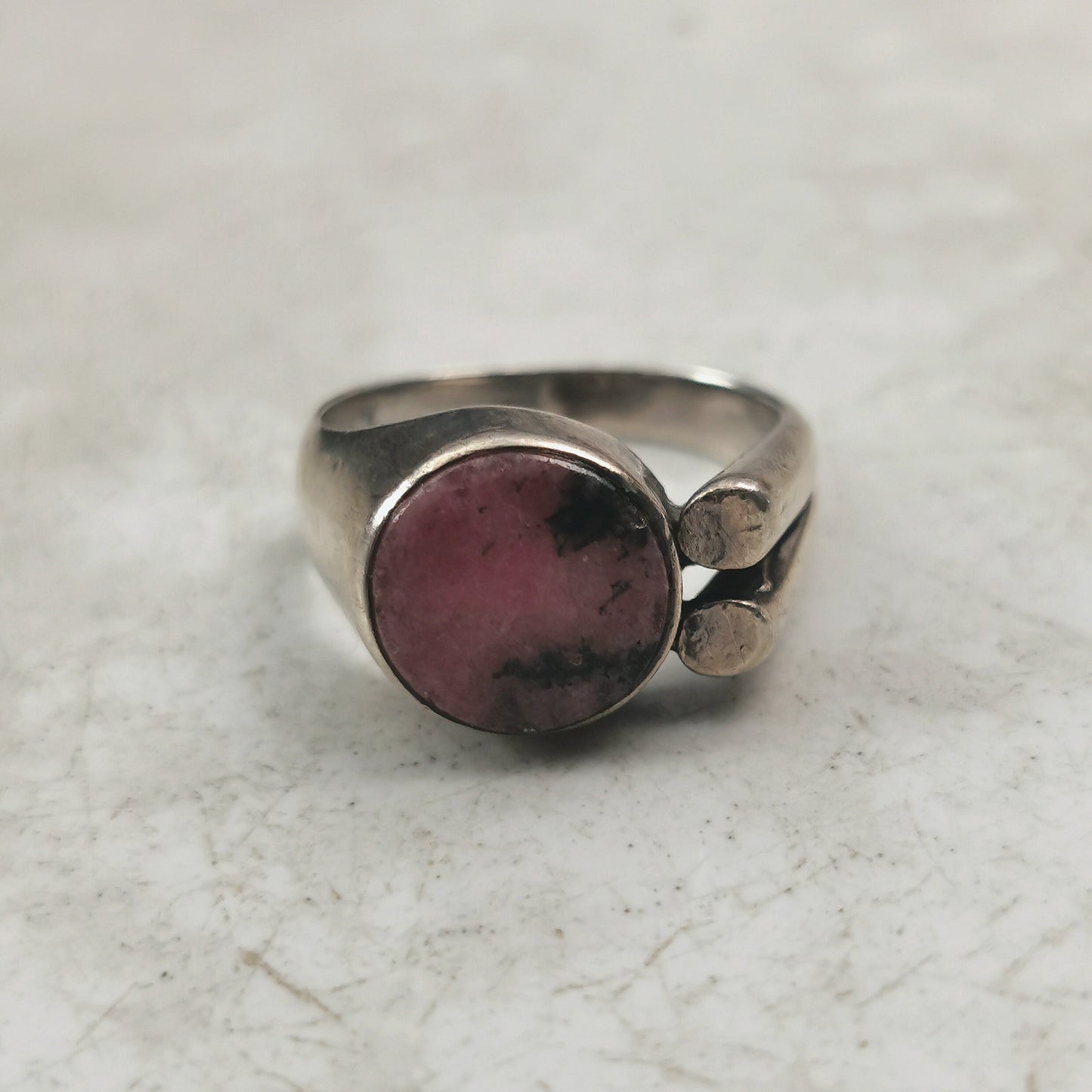 Mid-century Modern Sterling Silver and Rhodonite Ring
