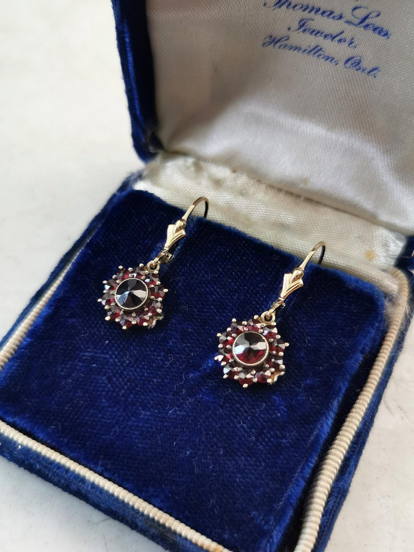 Vintage Bohemian Garnet Lever Back Earrings - Sterling Silver & 14k Gold Filled