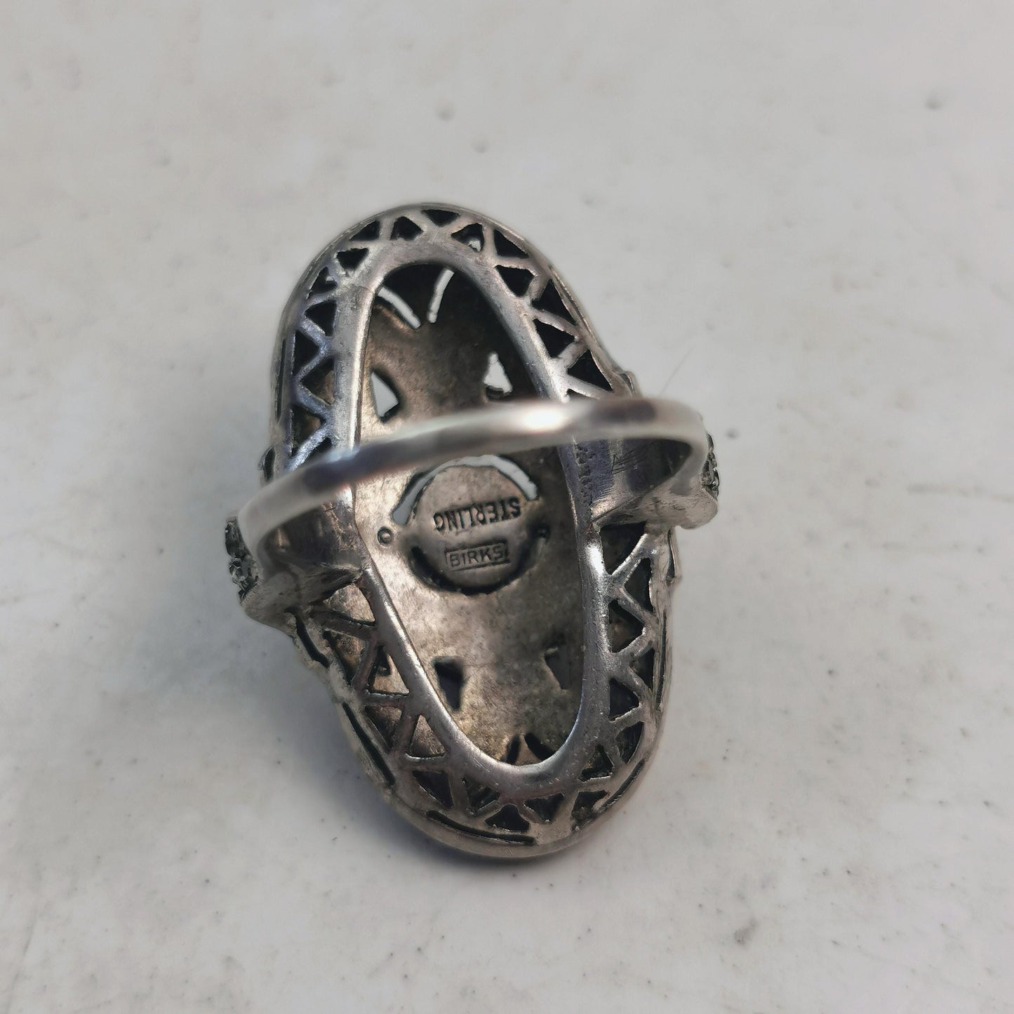 Birks Art Deco Sterling Silver & Paste Large Statement Rhinestone Ring